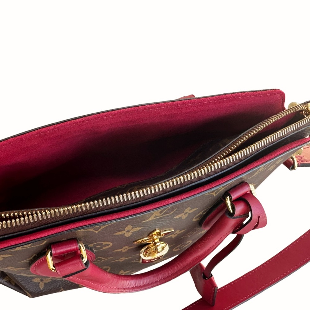 Louis Vuitton Flower Zippered PM Small Zip Satchel Brown Monogram Red - Picture 10 of 12